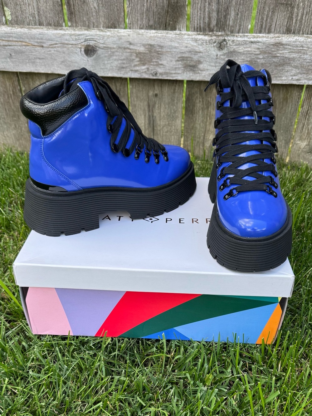 Katy Perry Lace Up Ankle Boots Colbat Blue/Blk Size 9M - Picture 6 of 9